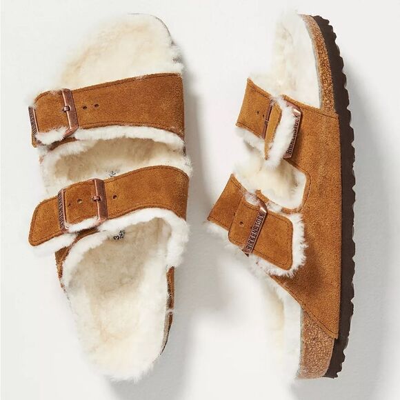 New Birkenstock Arizona Shearling-Lined Sandals - Picture 1 of 8